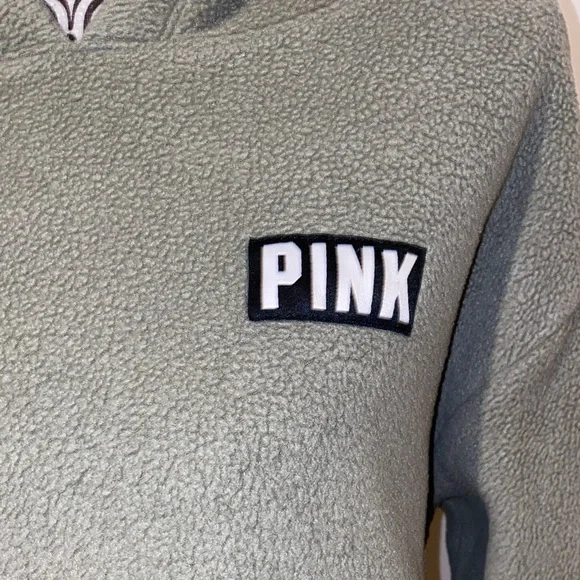 PINK Victoria's Secret Olive Green Fleece Pulls Hoodie Size Medium - Picture 3 of 11